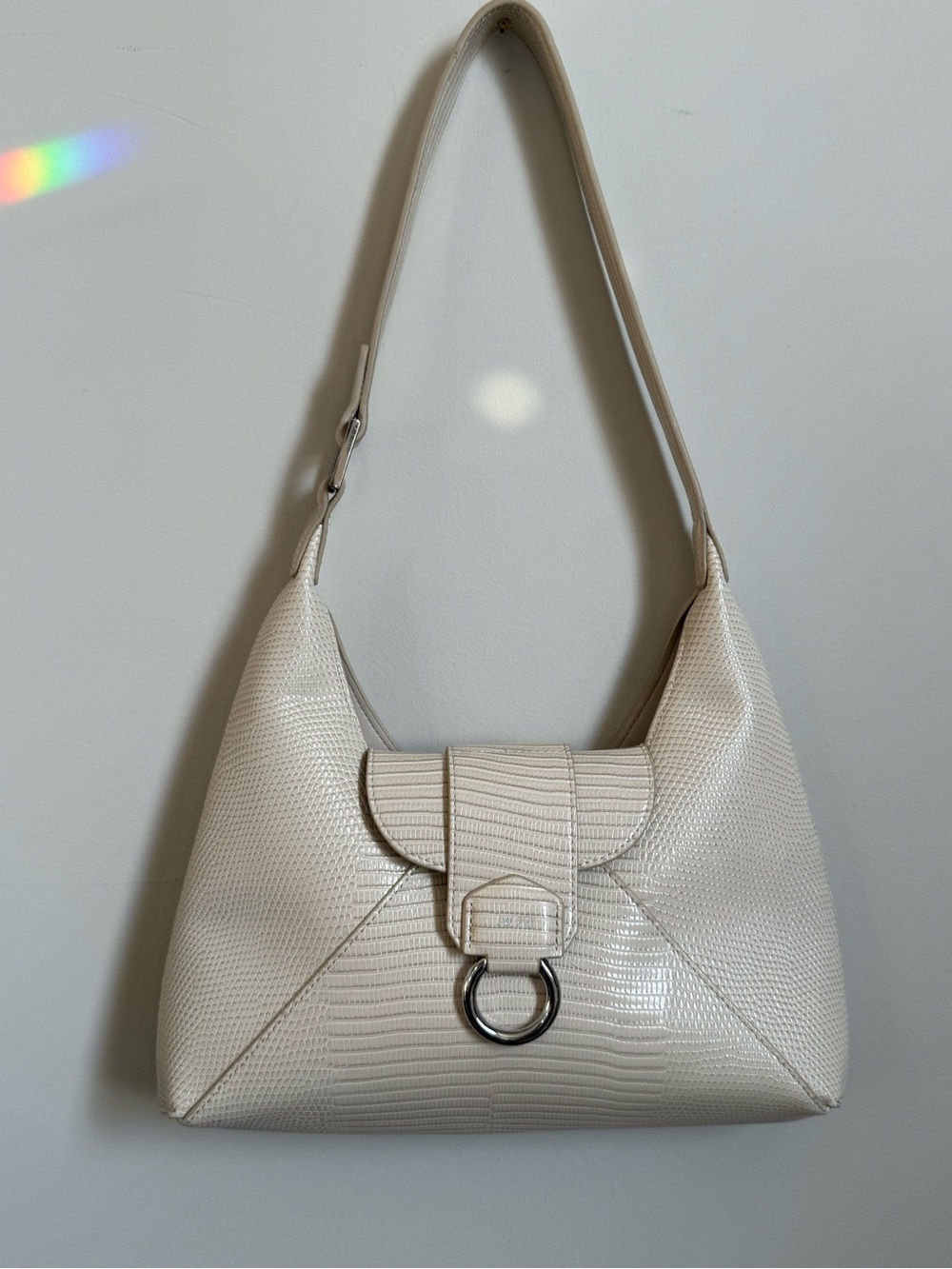 JW PEI Cream Textured Shoulder Bag with Silver Ring